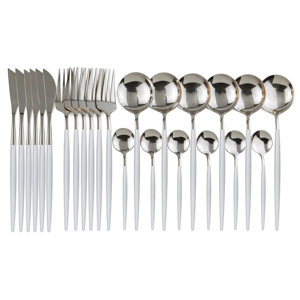 Dinnerware Set Dinner Knife Fork Spoon Tableware Set Stainless Steel Flatware Silverware Wedding Hotel Glossy Black Cutlery Set