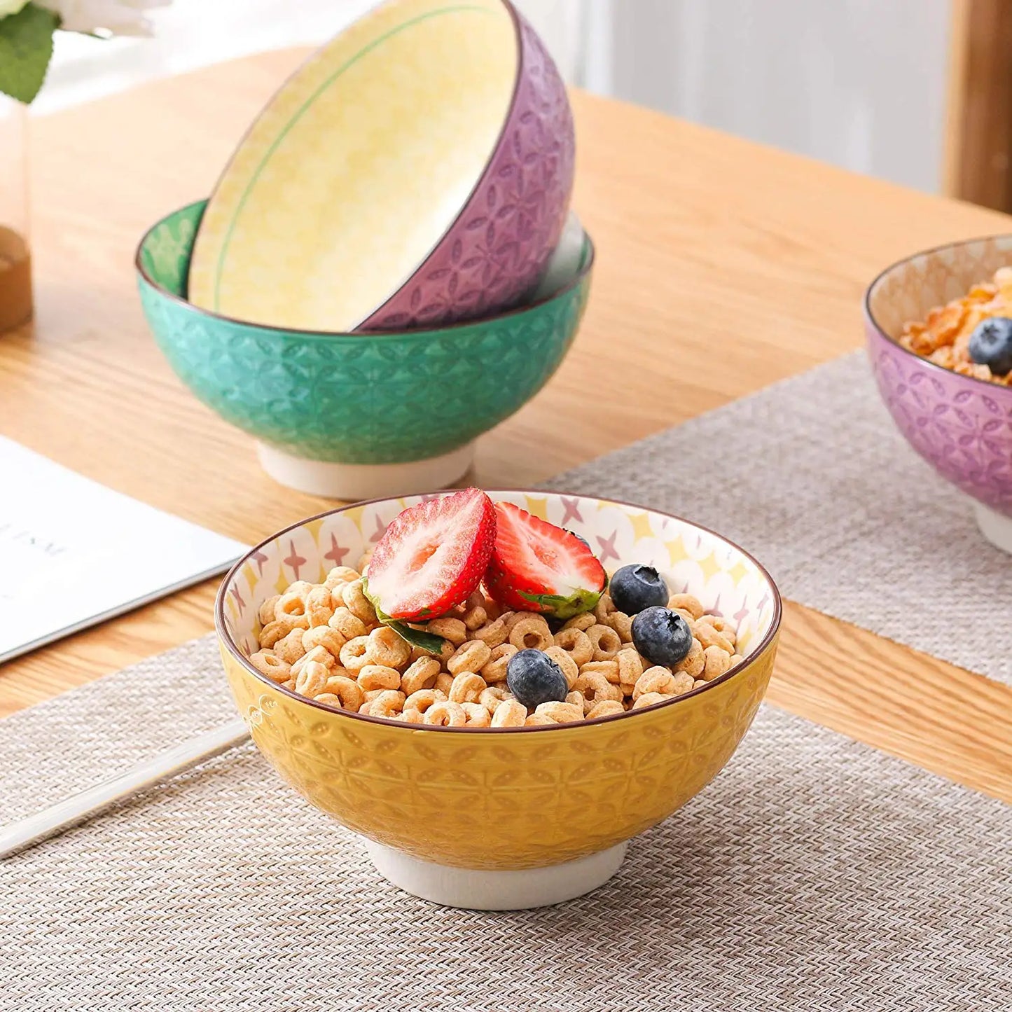 Vancasso Tulip 4-Piece 6" Mandala Pattern 600ML Porcelain Cereal Bowls Large Ceramic Rice/Ice Cream/Snack/Soup/Fruit/Noodle Bowl