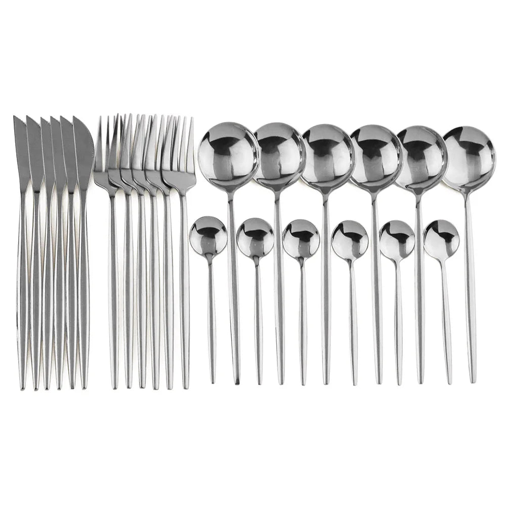 Dinnerware Set Dinner Knife Fork Spoon Tableware Set Stainless Steel Flatware Silverware Wedding Hotel Glossy Black Cutlery Set