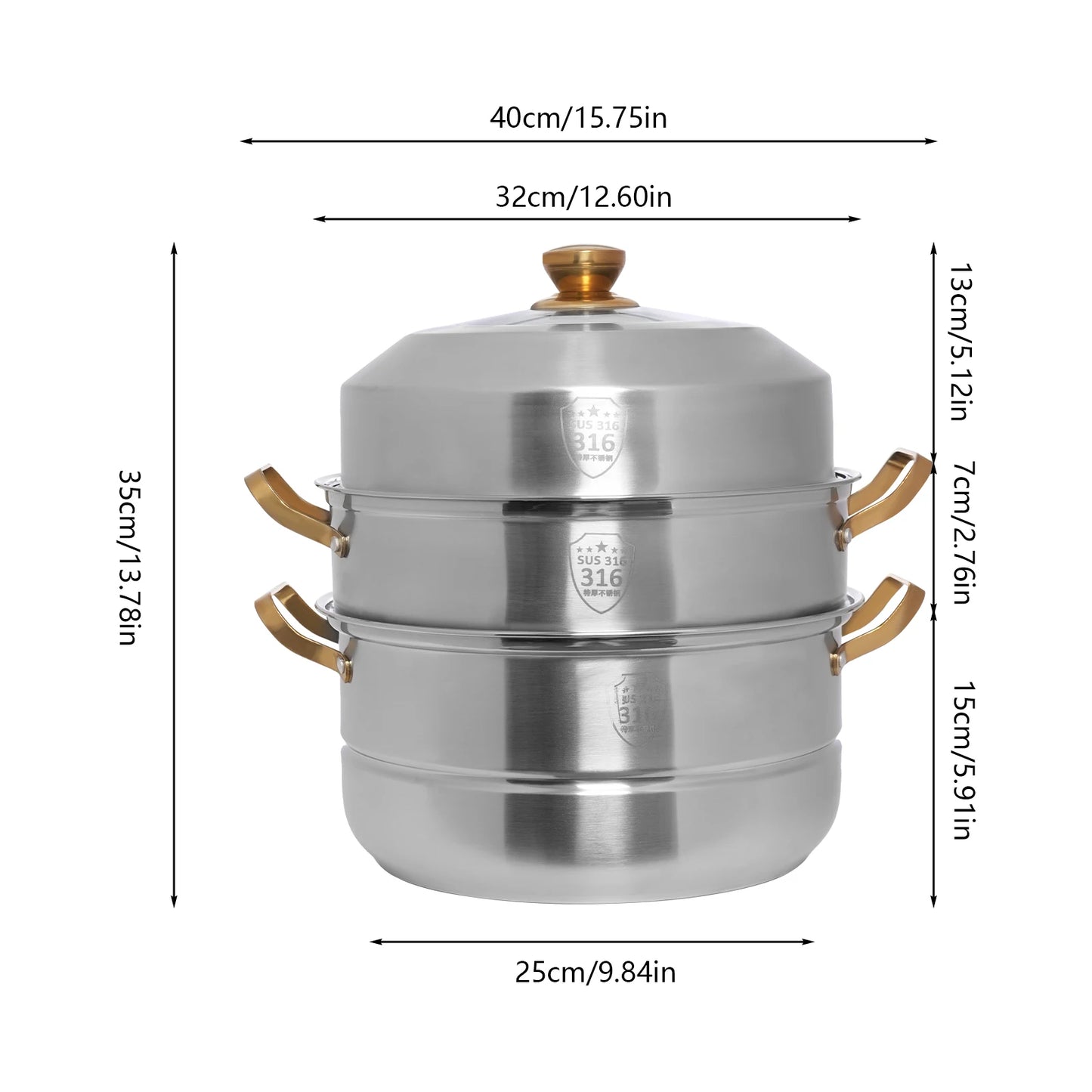 3 Tier Steamer Cooker Pot Set Stainless Steel Kitchen Cookware Hot Pot