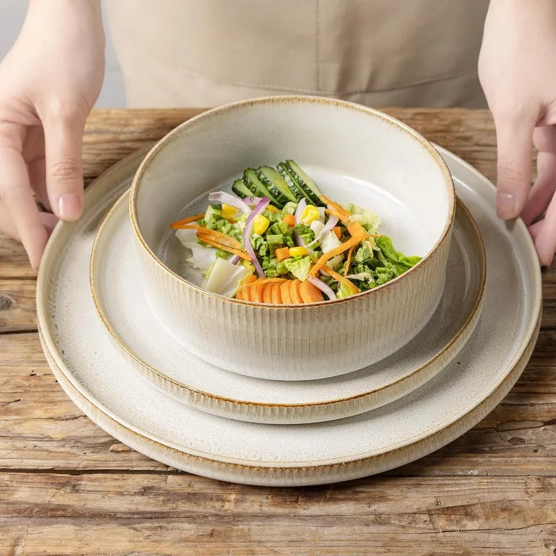 Ceramic Dinnerware 16 Pieces Dinner Set,Plates Pasta Bowls Cereal Bowls Reactive Change Glaze Dish Sets, Modern Stoneware Dishes
