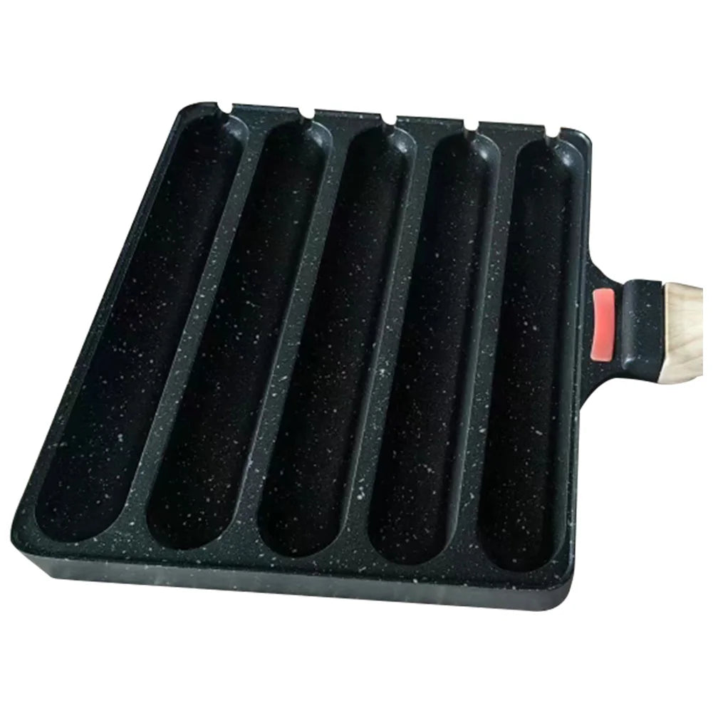 5 Grids DIY Corn Dog Maker Pre-Seasoned Grilled Sausage Pot Sausage Fry Pan Hot Dog Baking Steaming Tool for Baking Cooking