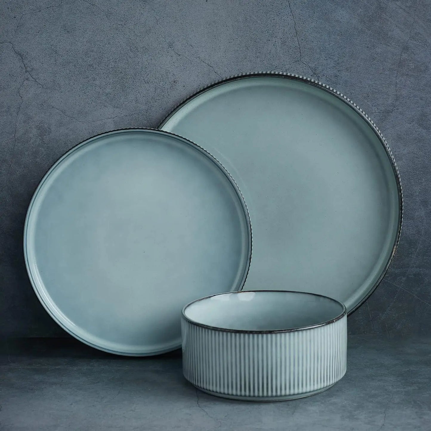 Star Dinnerware Sets, Plates and Bowls Set for 4, 12 Piece Dish Set, Ribbed, Full Glaze Matte White