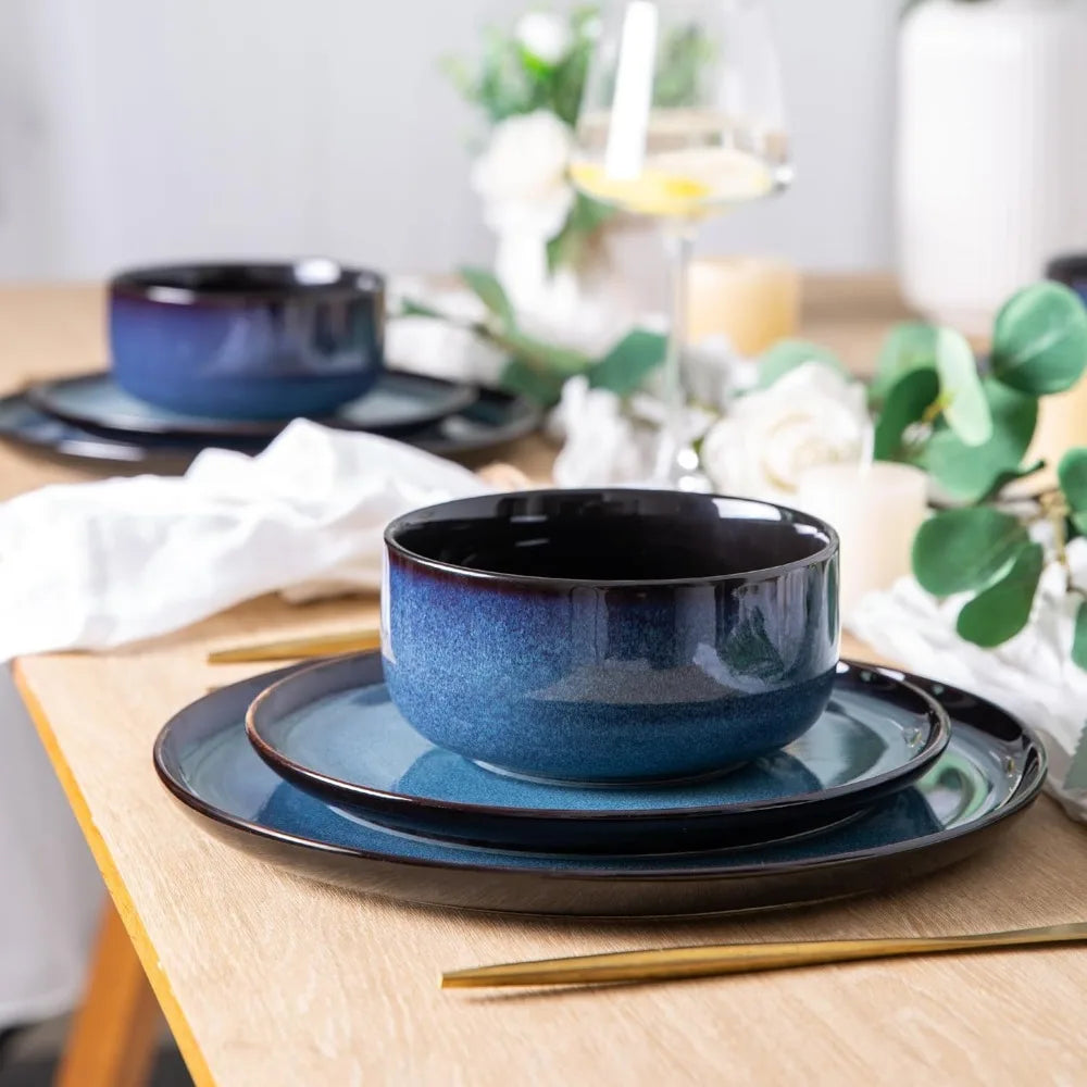 Ceramic Dinnerware Sets for 4,Porcelain Plates and Bowls Sets,Handmade Reactive Glaze Dishes Set,Chip