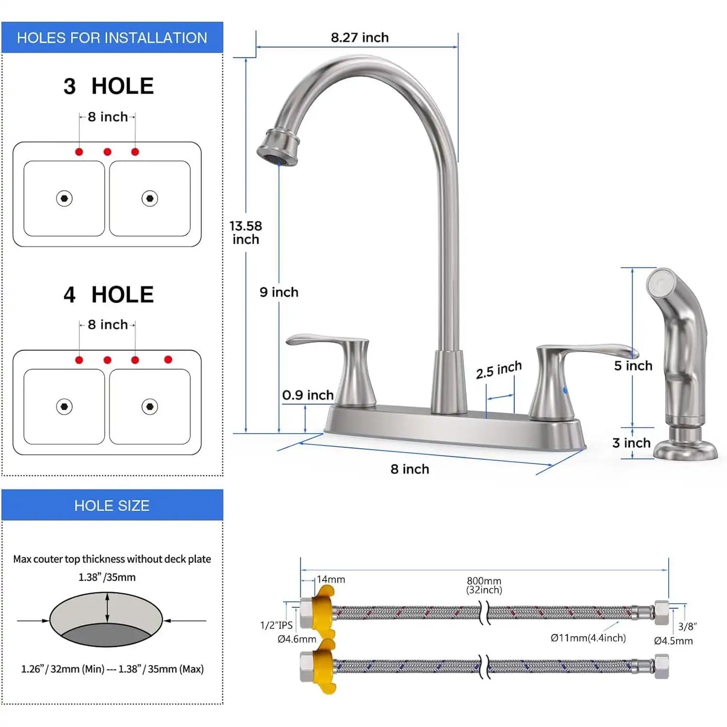 Stainless Steel Silver 8in Kitchen Faucet Clean and maintain so your sink stays beautiful Kitchen Faucets