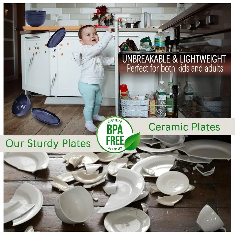 32 Non-breakable, Lightweight and Reusable Cutlery Sets, Plates, Bowls, Cups