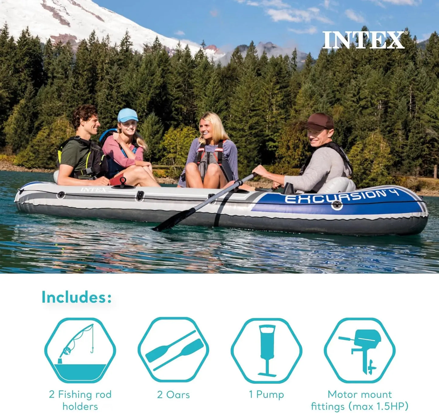 Inflatable Boat Series: Includes Deluxe 54in Boat Oars and High-Output Pump – SuperTough PVC – Adjustable Seats