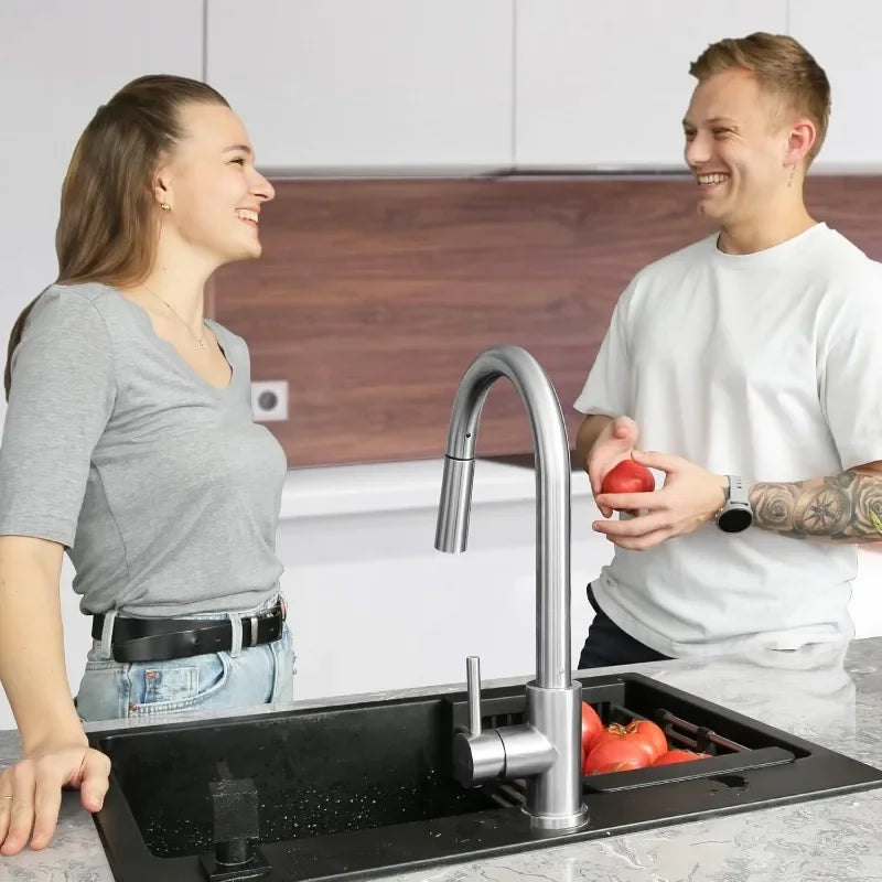APPASO Kitchen Faucet with Soap Dispenser, Kitchen Faucet with Pull Down Sprayer, Brushed Nickel Kitchen Sink Faucets