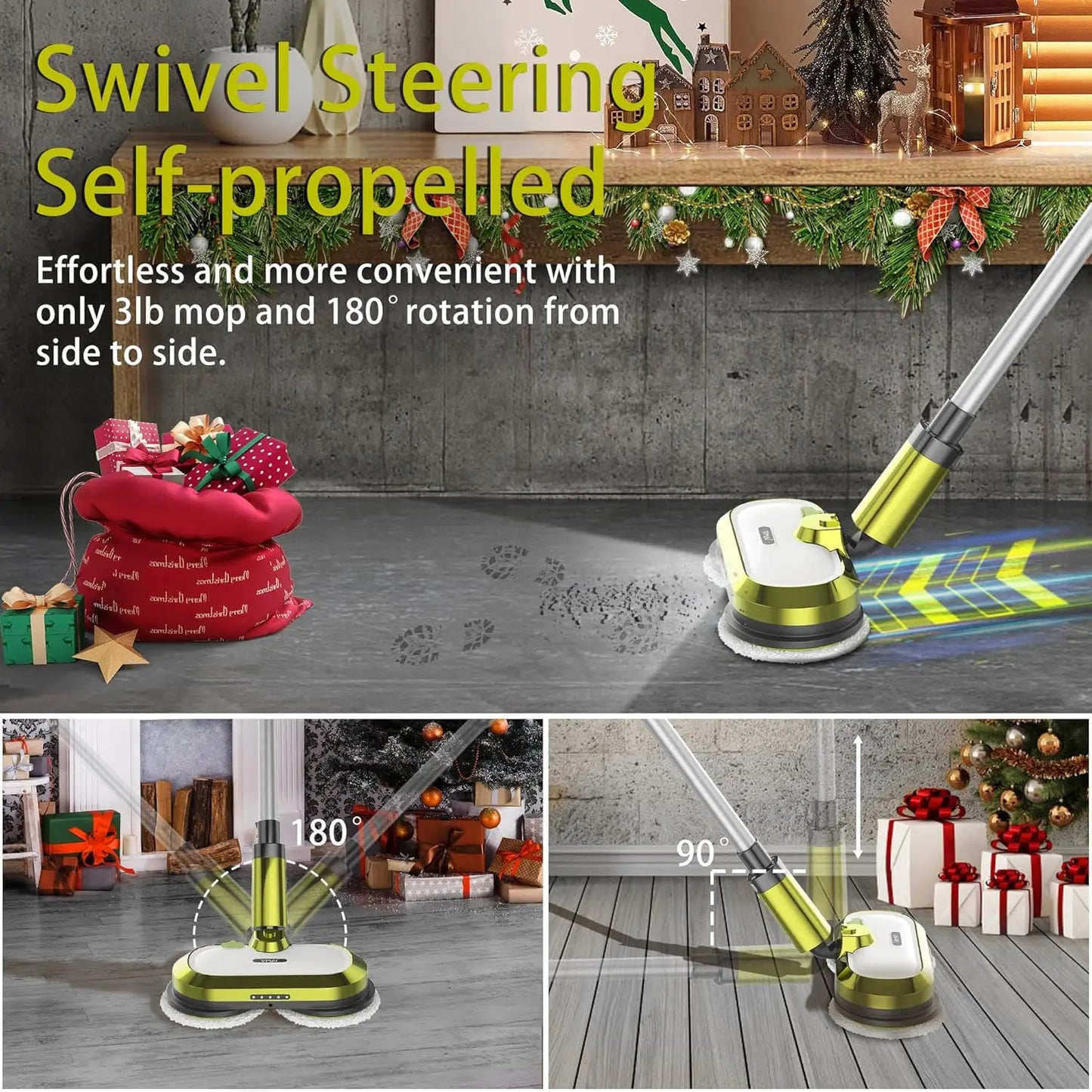 Mop, Electric Spin Mop with LED Headlight and Water Spray, Up to 60 mins Powerful Floor Cleaner with 300ml Water Tank & Detachab