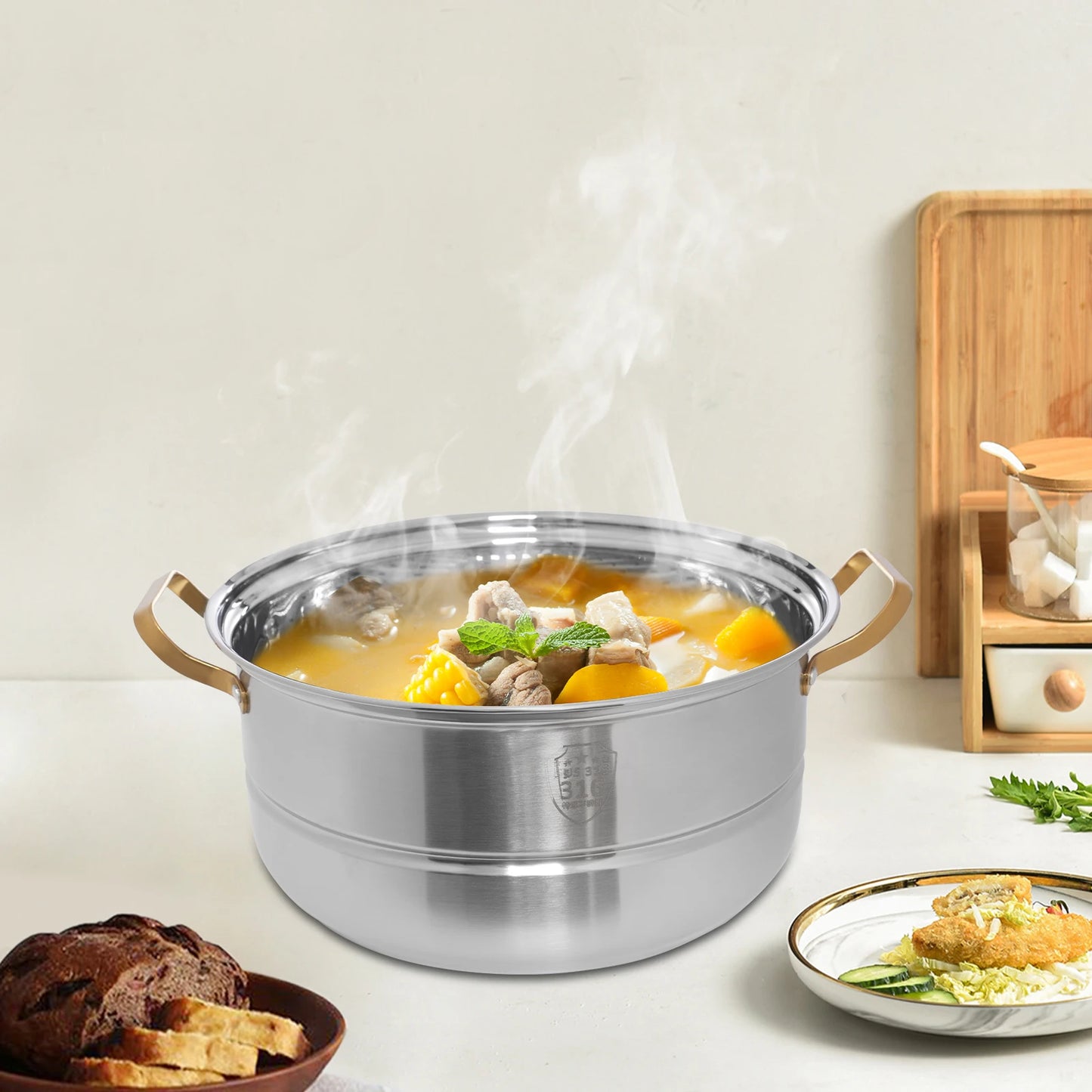 3 Tier Steamer Cooker Pot Set Stainless Steel Kitchen Cookware Hot Pot