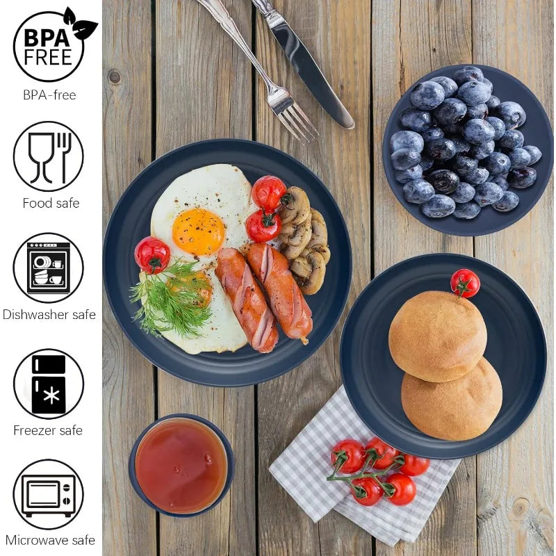 32 Non-breakable, Lightweight and Reusable Cutlery Sets, Plates, Bowls, Cups