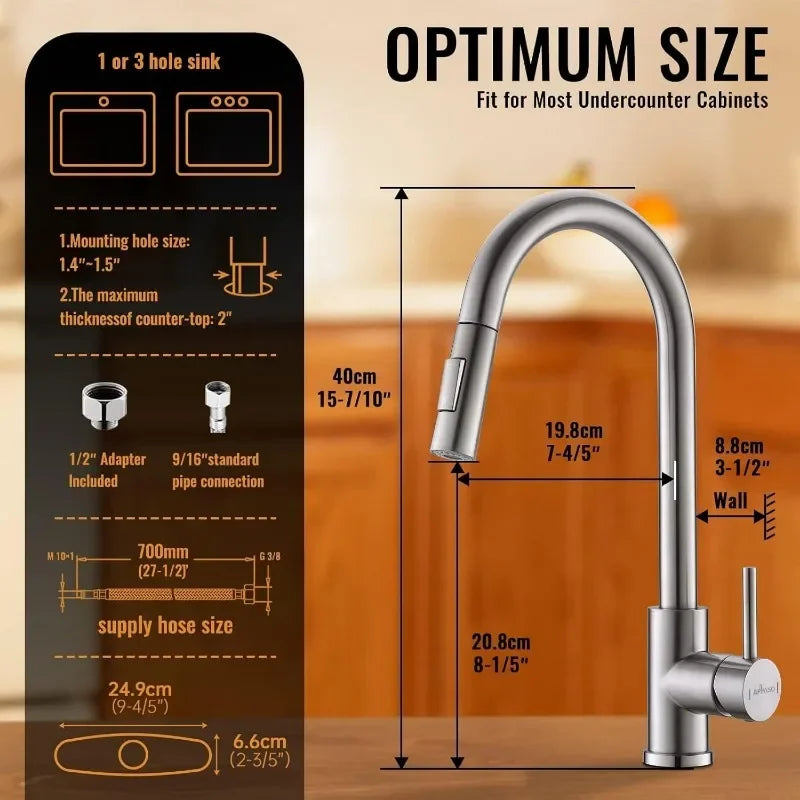 APPASO Kitchen Faucet with Soap Dispenser, Kitchen Faucet with Pull Down Sprayer, Brushed Nickel Kitchen Sink Faucets