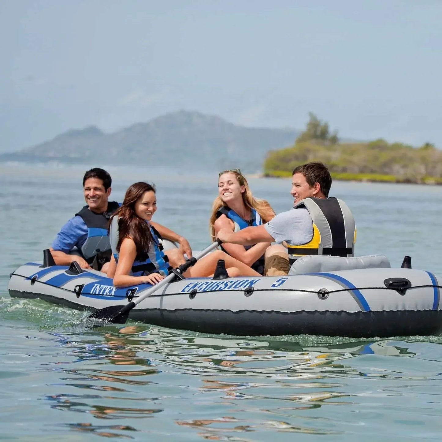 Excursion Inflatable Boat Series: Includes Deluxe 54in Boat Oars and High-Output Pump – SuperTough PVC – Adjustable Seats