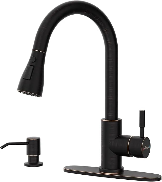 APPASO Oil Rubbed Bronze Kitchen Faucet, Stainless Steel Kitchen Faucet with Soap Dispenser and Pull Down Sprayer 3 Modes