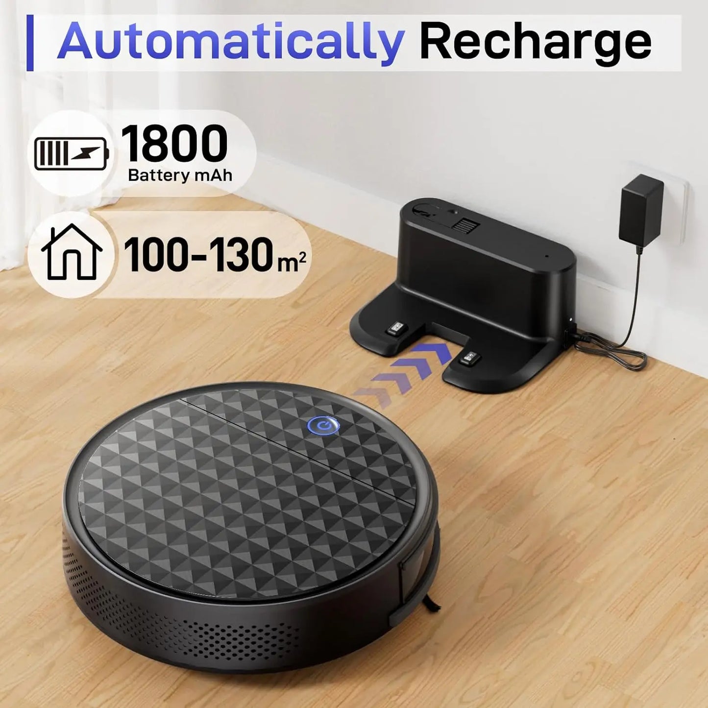 EICOBOT Robot Vacuum Cleaner,2200Pa Powerful Suction,Tangle-Free,Max 130 Minutes,Robot with Self-Charging,Electric Sweeper.