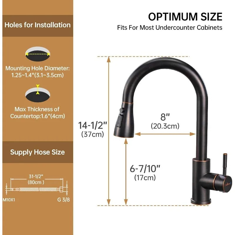 APPASO Oil Rubbed Bronze Kitchen Faucet, Stainless Steel Kitchen Faucet with Soap Dispenser and Pull Down Sprayer 3 Modes