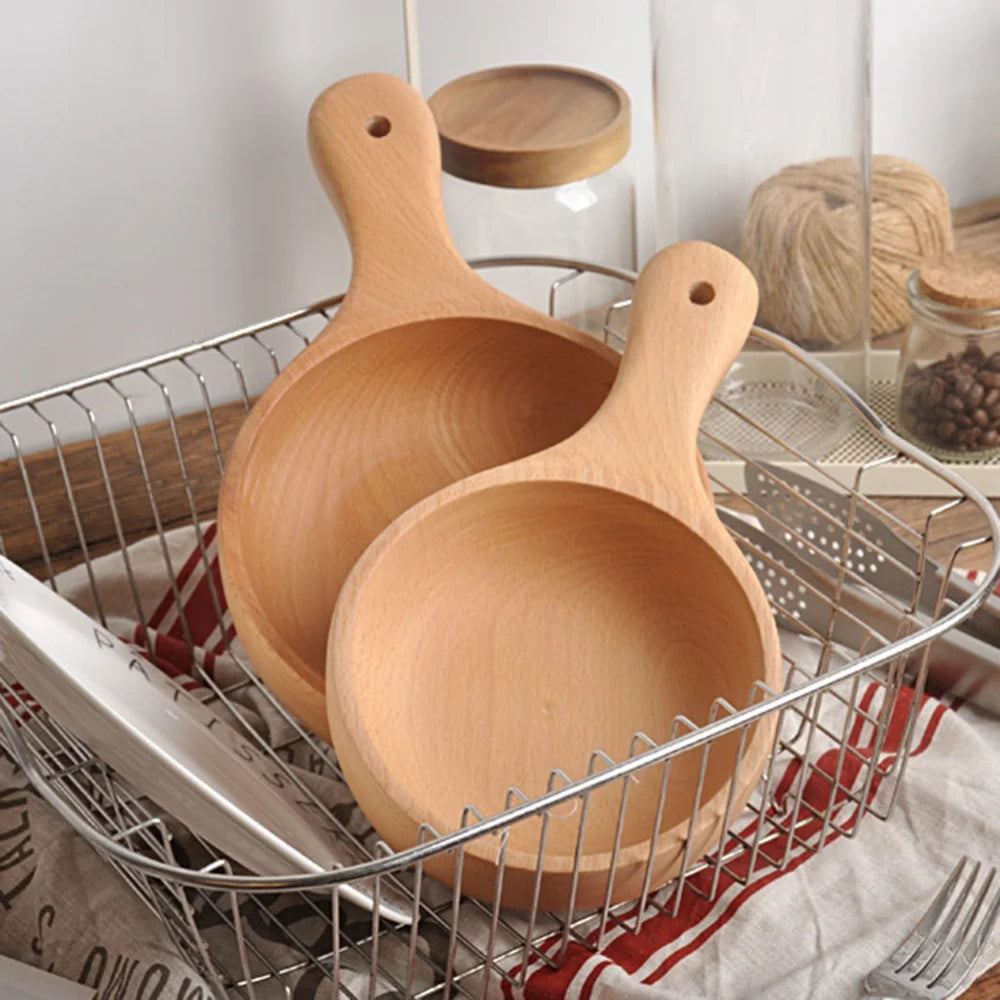 Wooden Bowl with Handle Kitchen Household Wood Fruit Bowl Salad Bowl For Home Restaurant Food Container