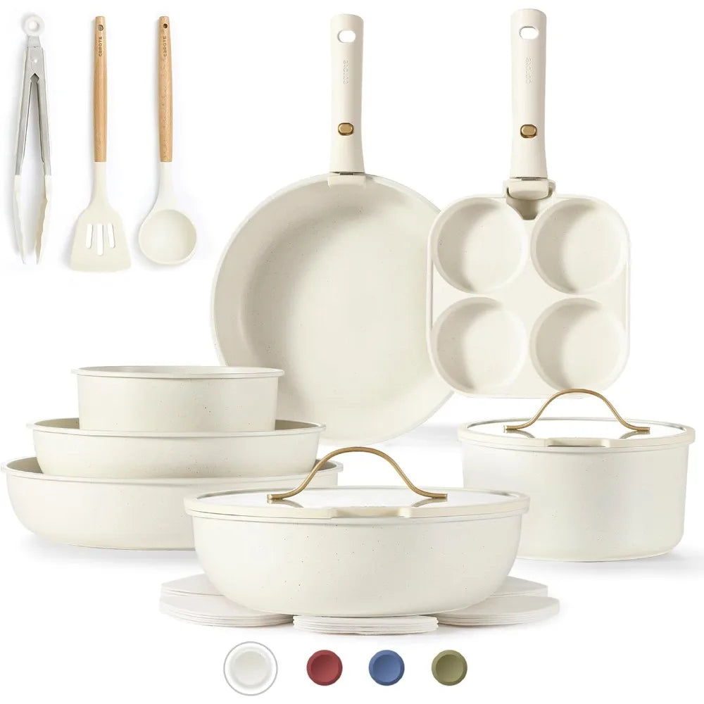 CAROTE 19pcs Pots and Pans Set Non Stick, Cookware Set with Detachable Handle