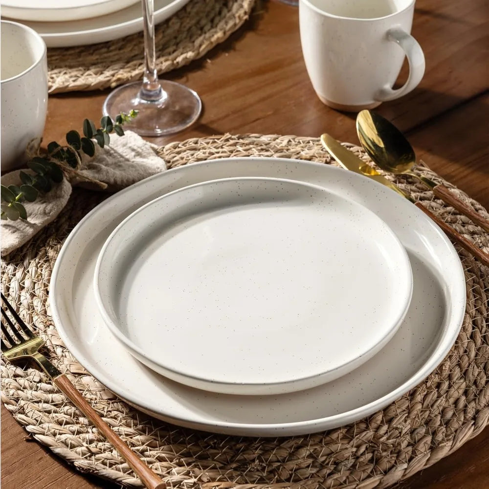 Ceramic Dinnerware Sets for 4, 12 Pieces Handpainted Plates and Bowls Set with Rustic Terracotta