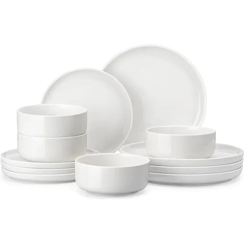 Plates and Bowls Sets, 12 Pieces Porcelain Dinnerware Sets Dishware Sets Chip Resistant Ceramic Dish Set for 4,
