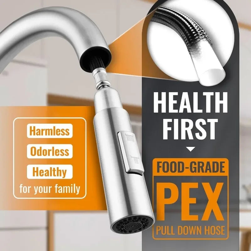 APPASO Kitchen Faucet with Soap Dispenser, Kitchen Faucet with Pull Down Sprayer, Brushed Nickel Kitchen Sink Faucets