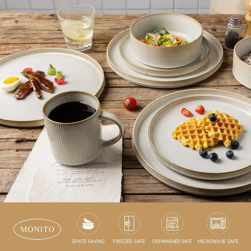 Ceramic Dinnerware 16 Pieces Dinner Set,Plates Pasta Bowls Cereal Bowls Reactive Change Glaze Dish Sets, Modern Stoneware Dishes