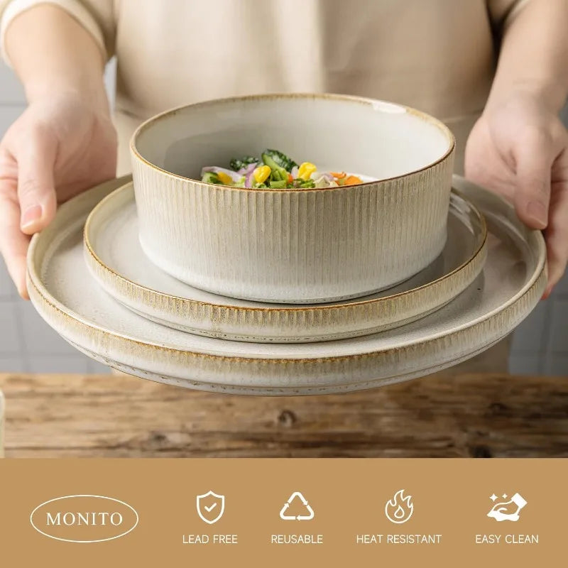 Ceramic Dinnerware 16 Pieces Dinner Set,Plates Pasta Bowls Cereal Bowls Reactive Change Glaze Dish Sets, Modern Stoneware Dishes