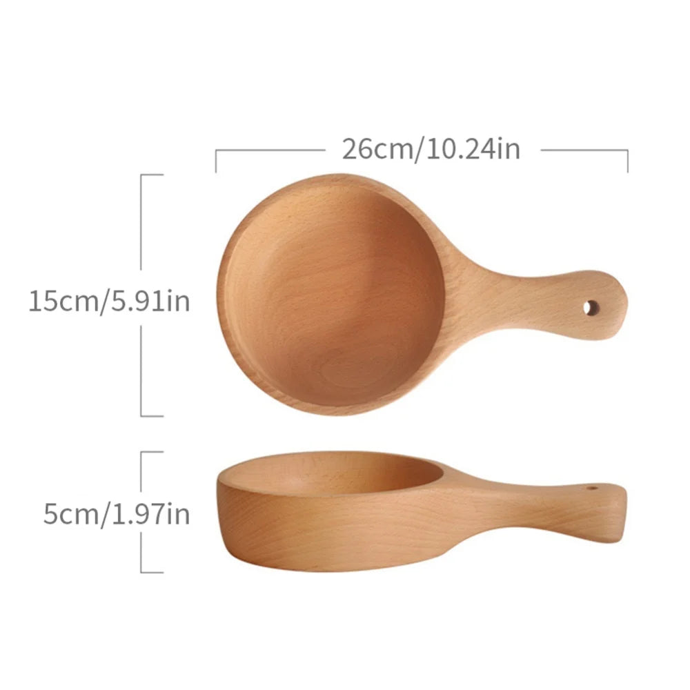 Wooden Bowl with Handle Kitchen Household Wood Fruit Bowl Salad Bowl For Home Restaurant Food Container