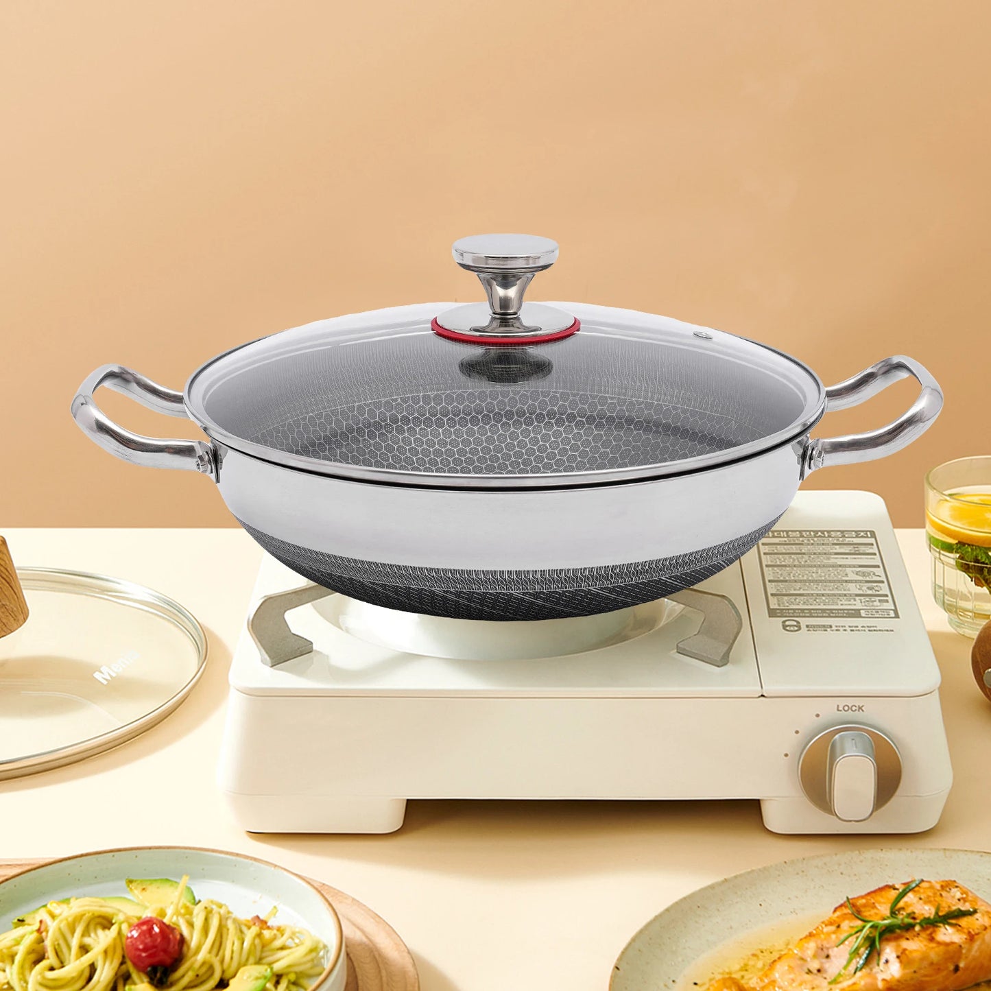Stainless Steel Pan With Cooking Lid Non-stick Frying Pan with 2 Handles 316 Stainless Steel Pan Suitable for All Stove