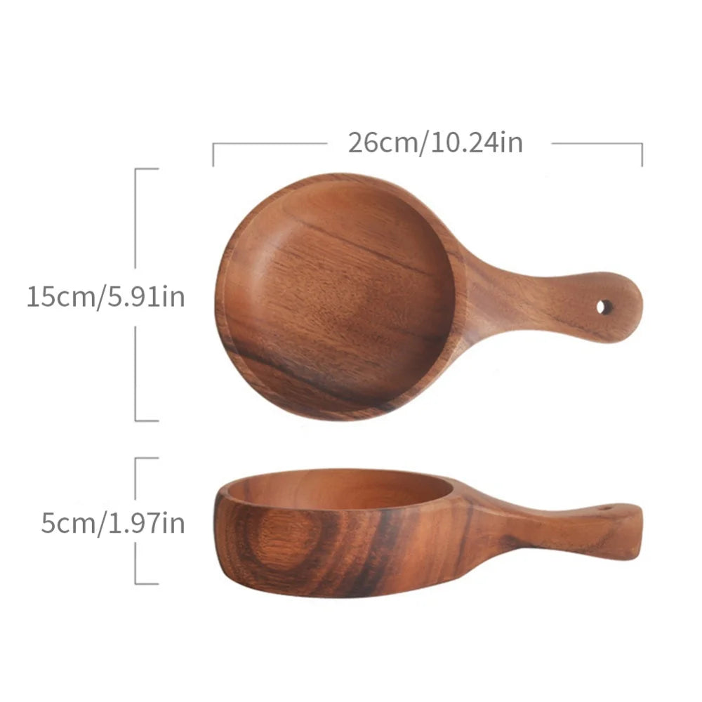 Wooden Bowl with Handle Kitchen Household Wood Fruit Bowl Salad Bowl For Home Restaurant Food Container