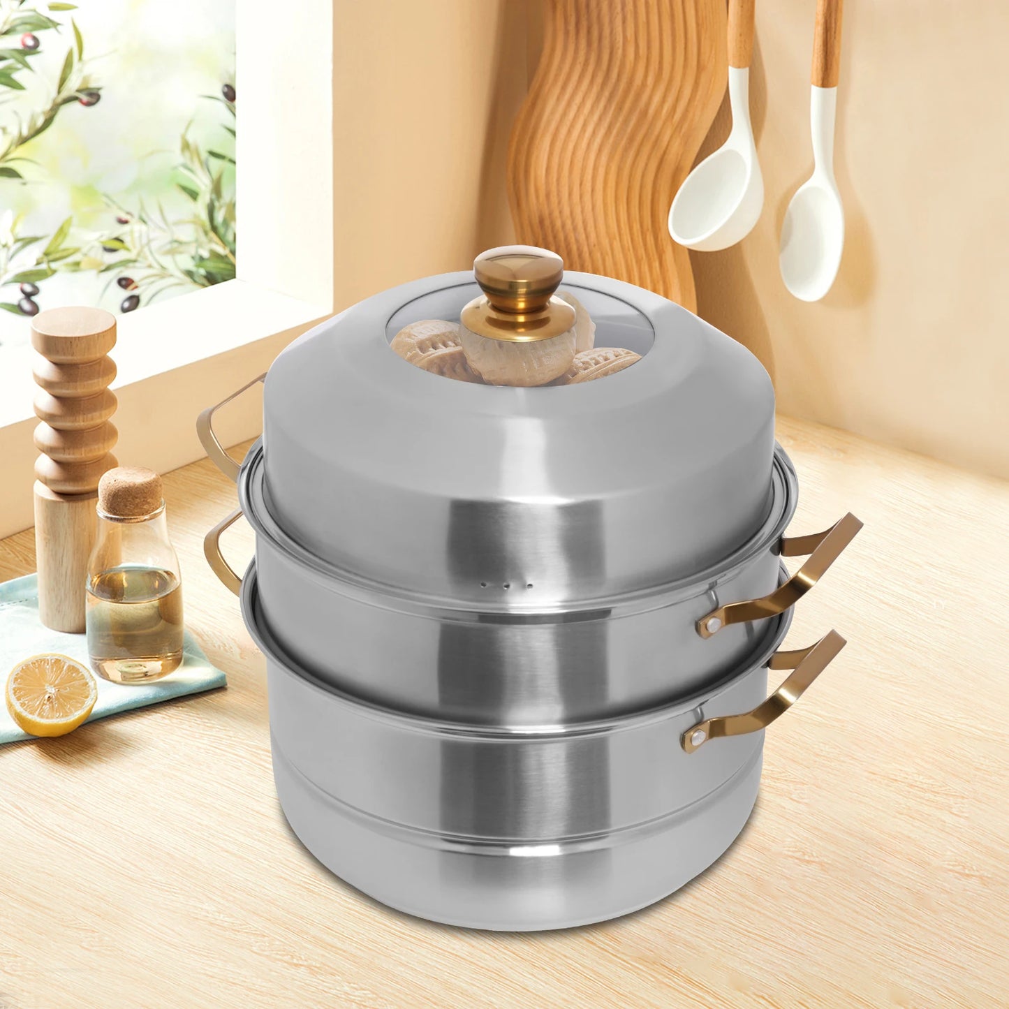 3 Tier Steamer Cooker Pot Set Stainless Steel Kitchen Cookware Hot Pot