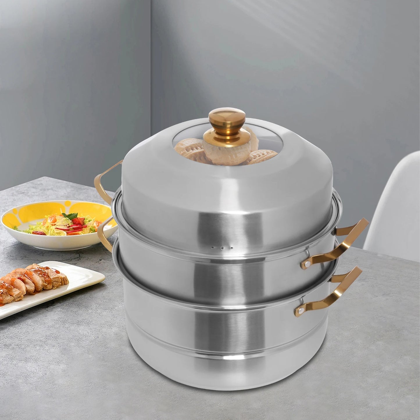 3 Tier Steamer Cooker Pot Set Stainless Steel Kitchen Cookware Hot Pot