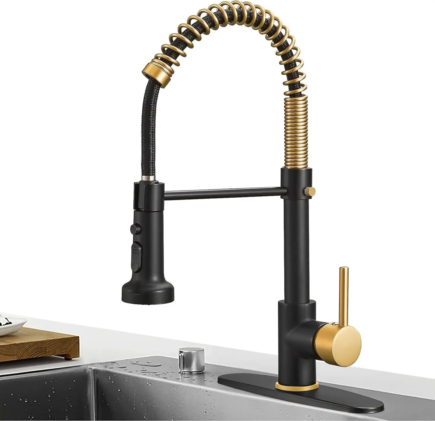 Brushed Gold High Arc Spring Kitchen Faucet with Pull Down Sprayer,Single Lever Kitchen Sink Faucet,Single Handle Faucet