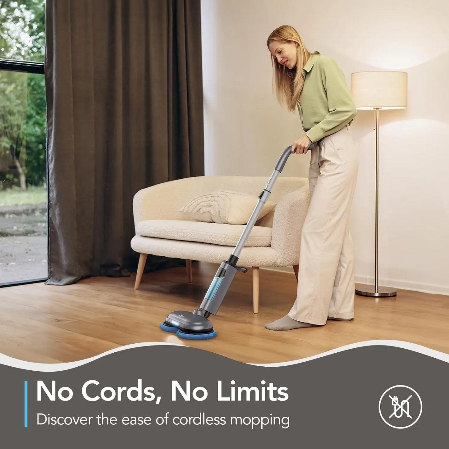 Mop, Dual-Motor Electric Spin Mop with Sprayer and LED Headlight, Cordless Electric Mop for Floor Cleaning, Powerful Floor Clean