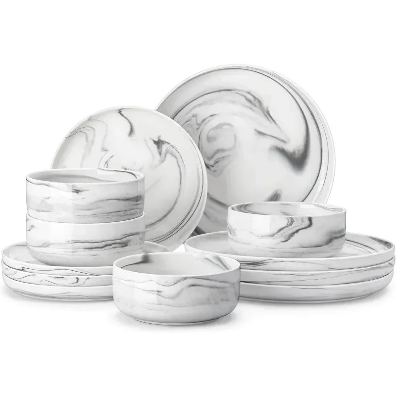 Plates and Bowls Sets, 12 Pieces Porcelain Dinnerware Sets Dishware Sets Chip Resistant Ceramic Dish Set for 4,