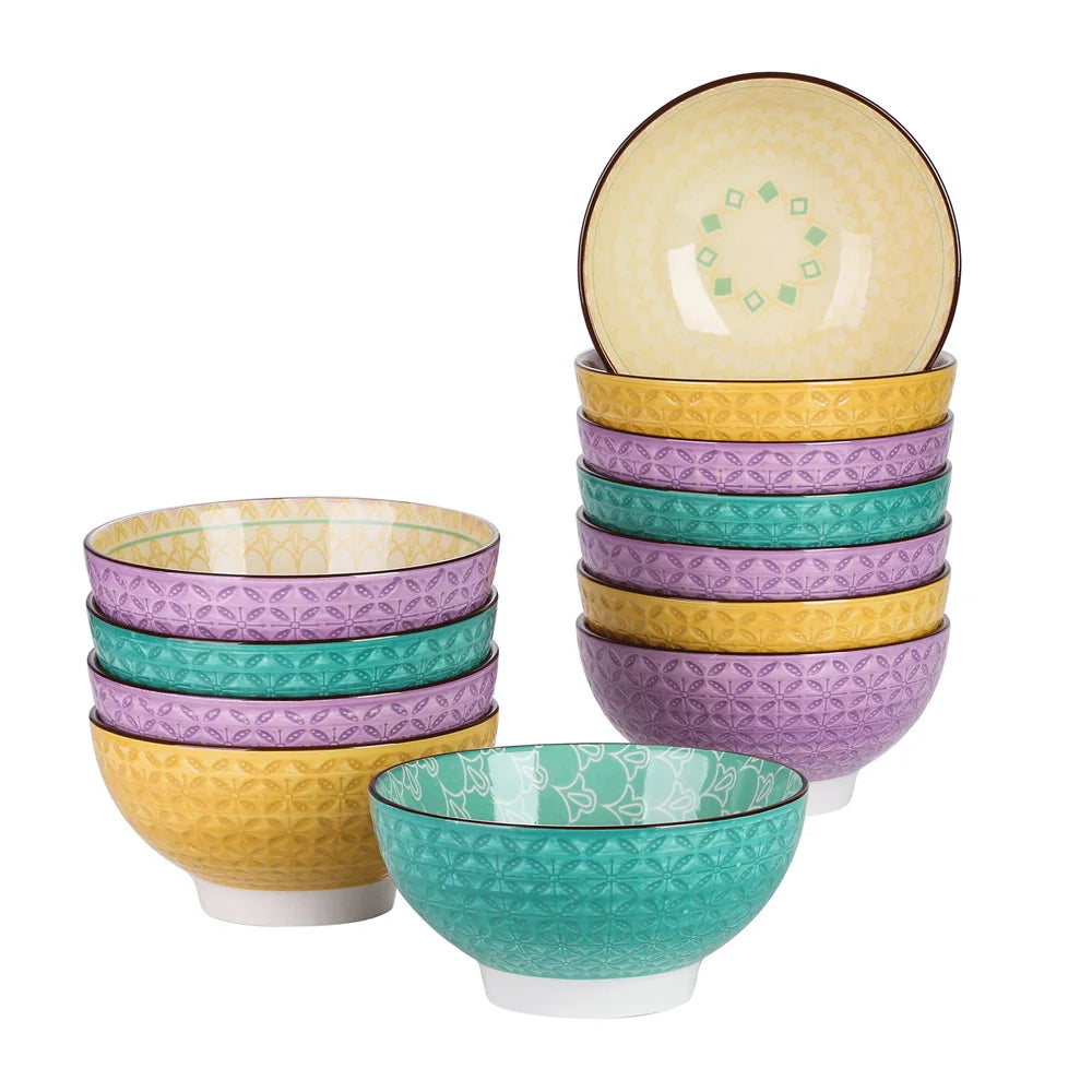 Vancasso Tulip 4-Piece 6" Mandala Pattern 600ML Porcelain Cereal Bowls Large Ceramic Rice/Ice Cream/Snack/Soup/Fruit/Noodle Bowl