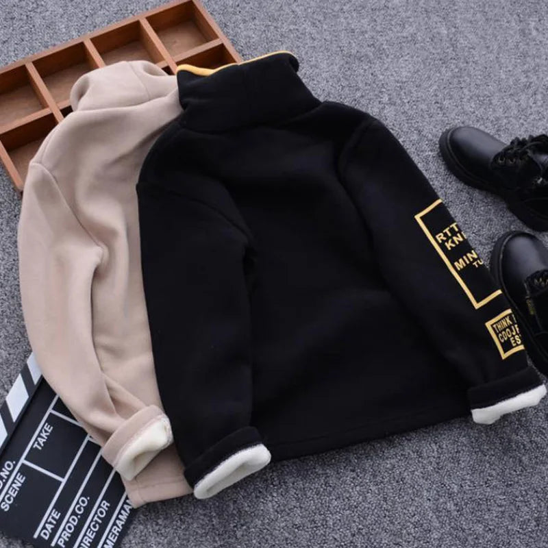 Children Boys Sweater Soft Turtleneck Kids Winter Warm Pullover Tops Long Sleeve Letters Printing Sweater Fashion Girls Hoodies