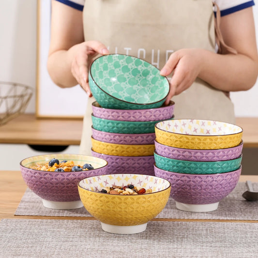 Vancasso Tulip 4-Piece 6" Mandala Pattern 600ML Porcelain Cereal Bowls Large Ceramic Rice/Ice Cream/Snack/Soup/Fruit/Noodle Bowl