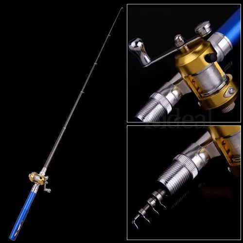 Lizard Telescopic Mini Fishing Rod Pen Shape Portable Pocket, Aluminum Alloy Fish Spinning Rod Pole with Reel