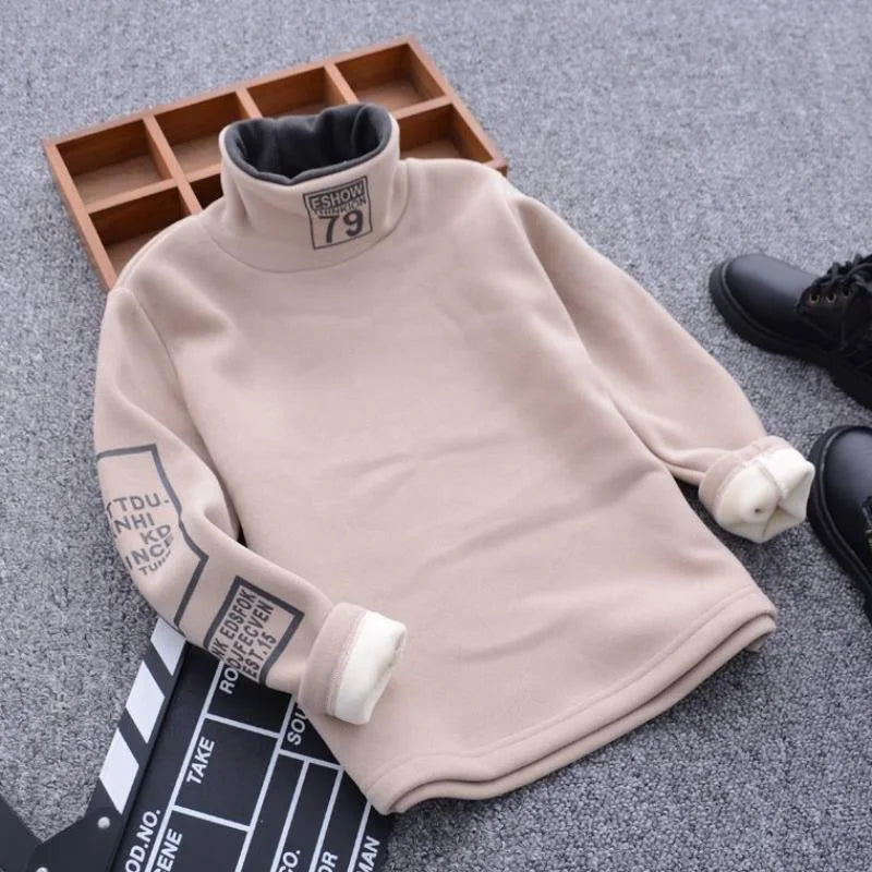 Children Boys Sweater Soft Turtleneck Kids Winter Warm Pullover Tops Long Sleeve Letters Printing Sweater Fashion Girls Hoodies