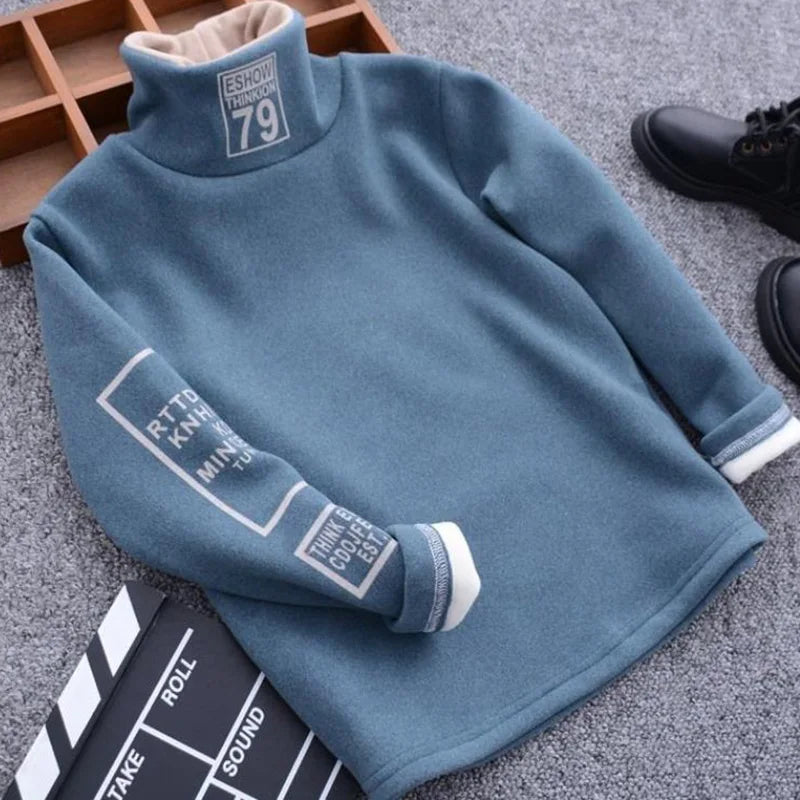 Children Boys Sweater Soft Turtleneck Kids Winter Warm Pullover Tops Long Sleeve Letters Printing Sweater Fashion Girls Hoodies