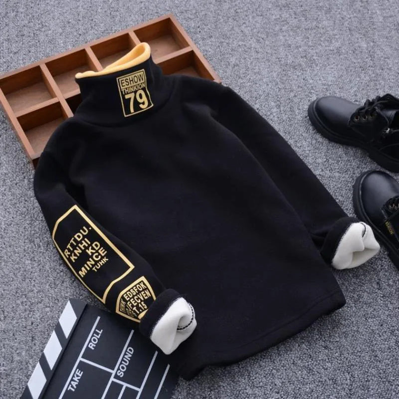 Children Boys Sweater Soft Turtleneck Kids Winter Warm Pullover Tops Long Sleeve Letters Printing Sweater Fashion Girls Hoodies