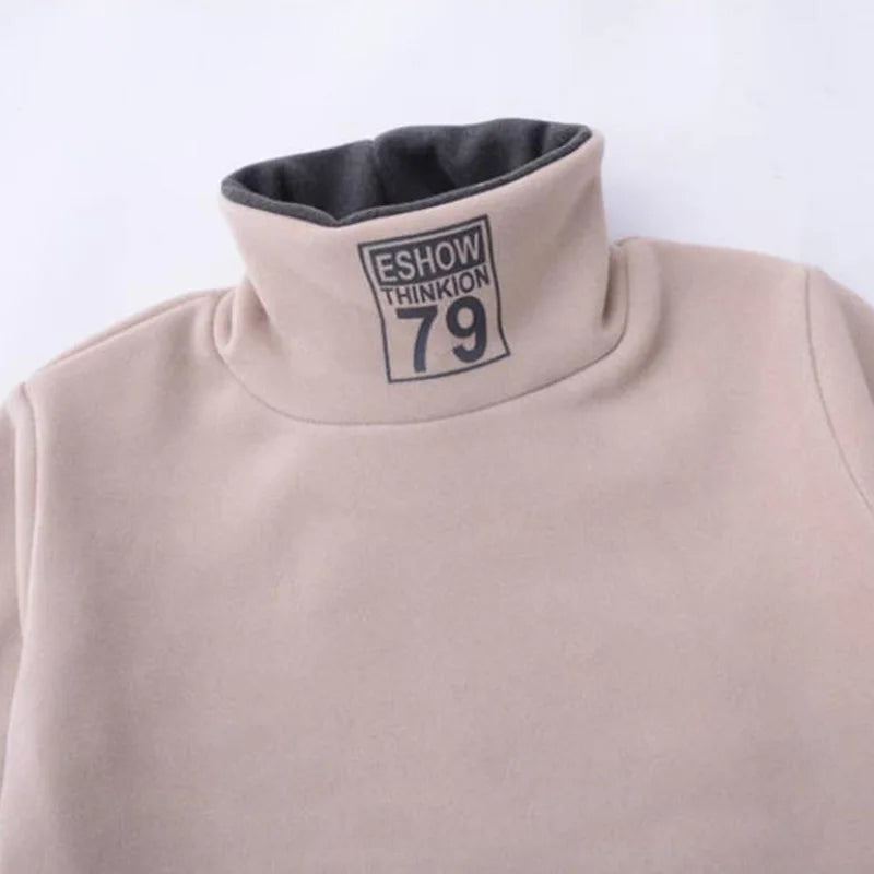 Children Boys Sweater Soft Turtleneck Kids Winter Warm Pullover Tops Long Sleeve Letters Printing Sweater Fashion Girls Hoodies