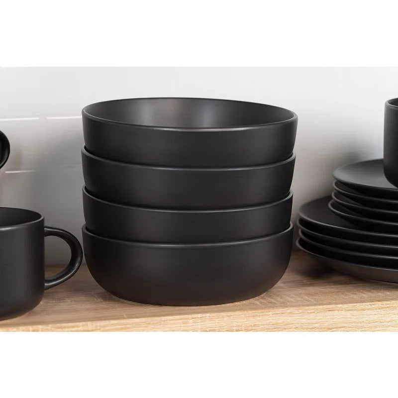 Wazee Matte Coupe Dinnerware Set, 16 pc, Black