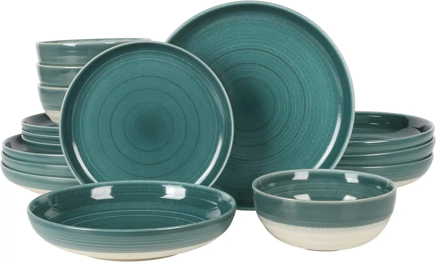 Matisse 16 Piece Double Bowl Dinnerware Set, Cobalt Blue, Service for 4 (16pcs)