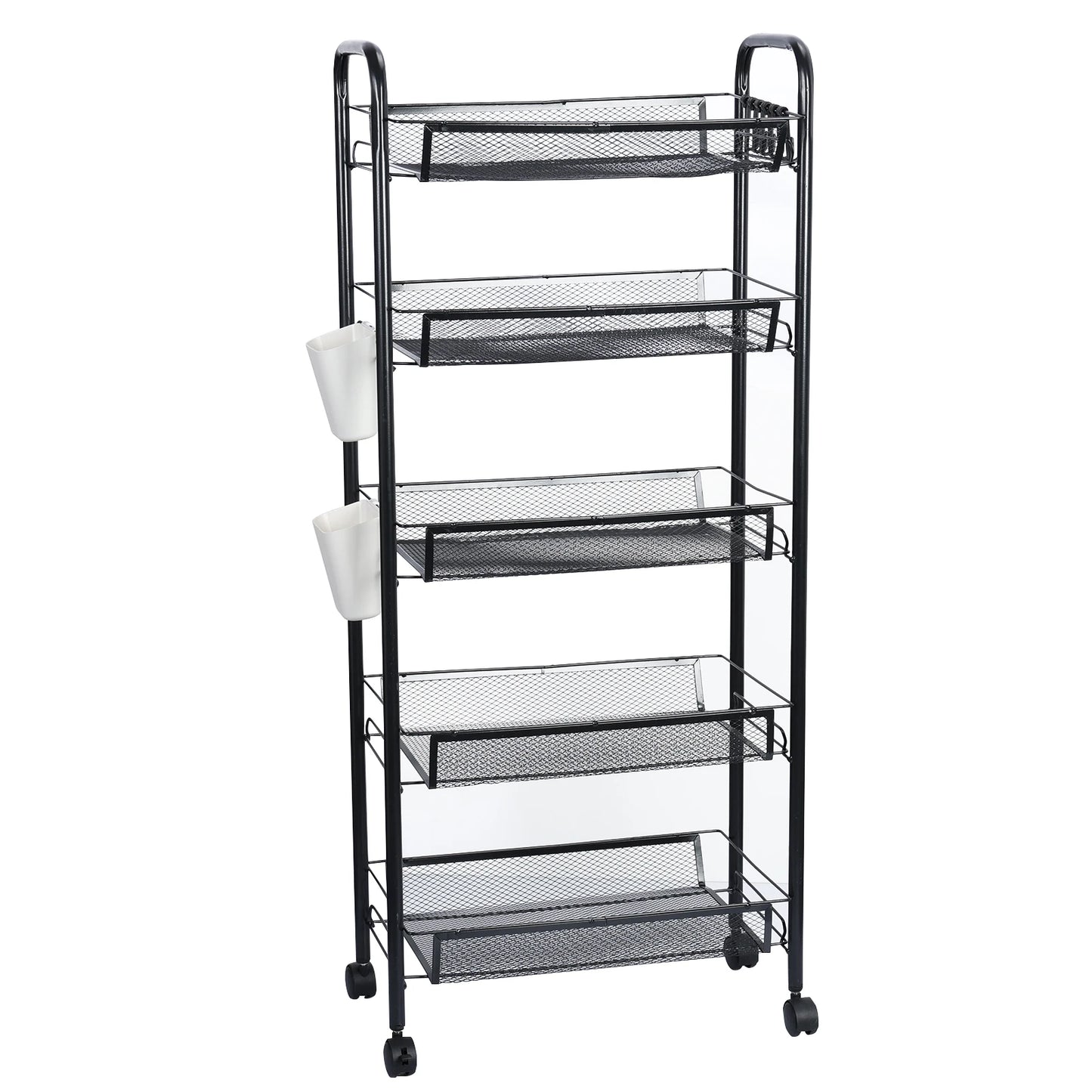 5 Tier Stackable Metal Mesh Storage Basket with 360 Degree Wheels, Fruit Vegetable Produce Basket Storage Organizer for Kitchen
