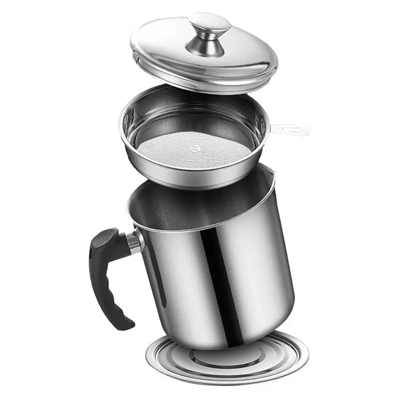 1.4L Stainless Steel Household Oil Filter Pot Lard Strainer Tank Container Jug Large Capacity Storage Can Kitchen Cooking Tools