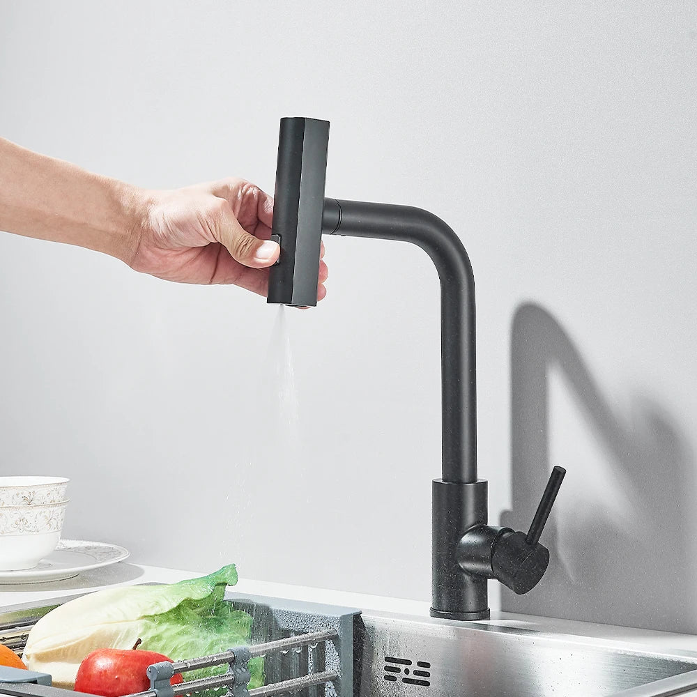 Black Kitchen Faucets Black Pull Out Rotation Waterfall Sprayer Sink Mixer Brushed Nickle Water Tap