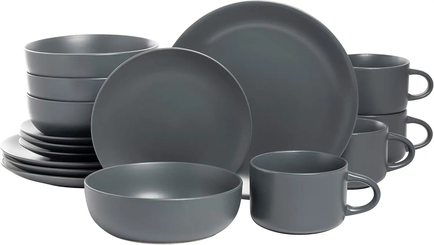 Wazee Matte Coupe Dinnerware Set, 16 pc, Black