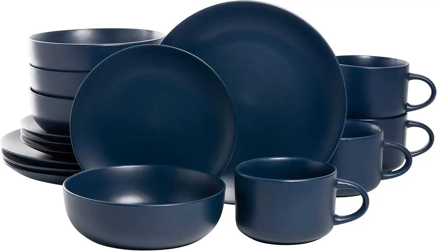 Wazee Matte Coupe Dinnerware Set, 16 pc, Black